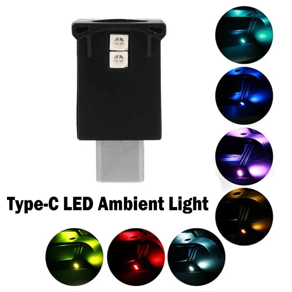 LED RGB environmental light for car with Type-C connector, mini night lamp for interior, voice control, plug & play, laptop and power bank decorative