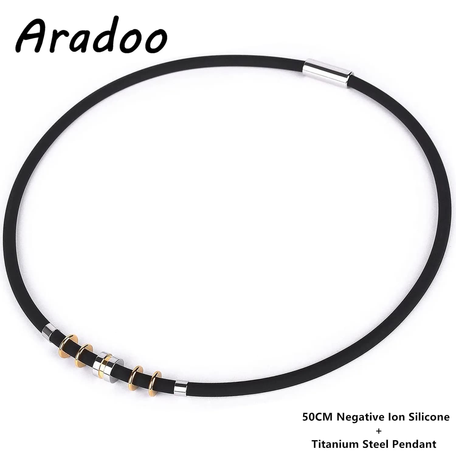 ARADOO Power Men's silicone necklace with titanium steel pendant, sports collar, jewelry, gifts