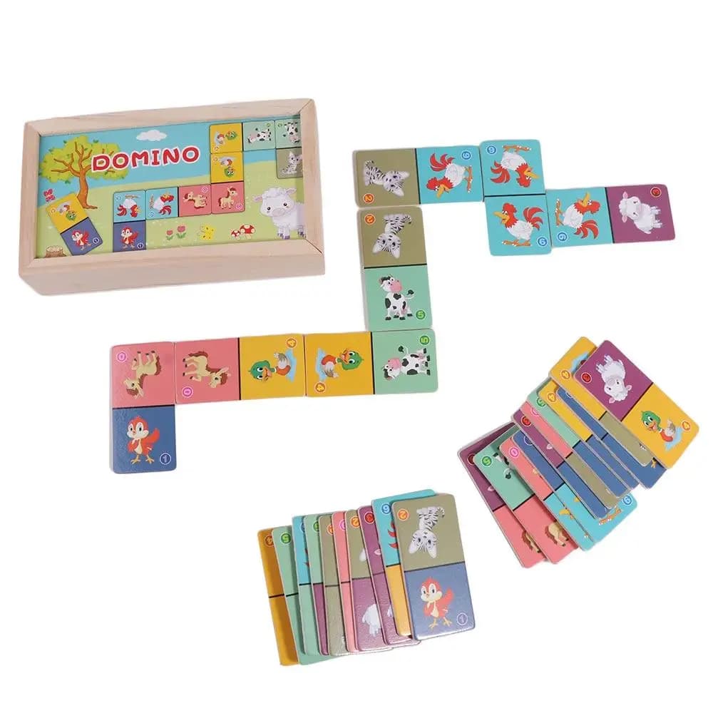 Learning Plaything Wooden Domino Building Blocks Set Education blocks Wooden Animal Domino Puzzle Toy Jigsaw Preschool