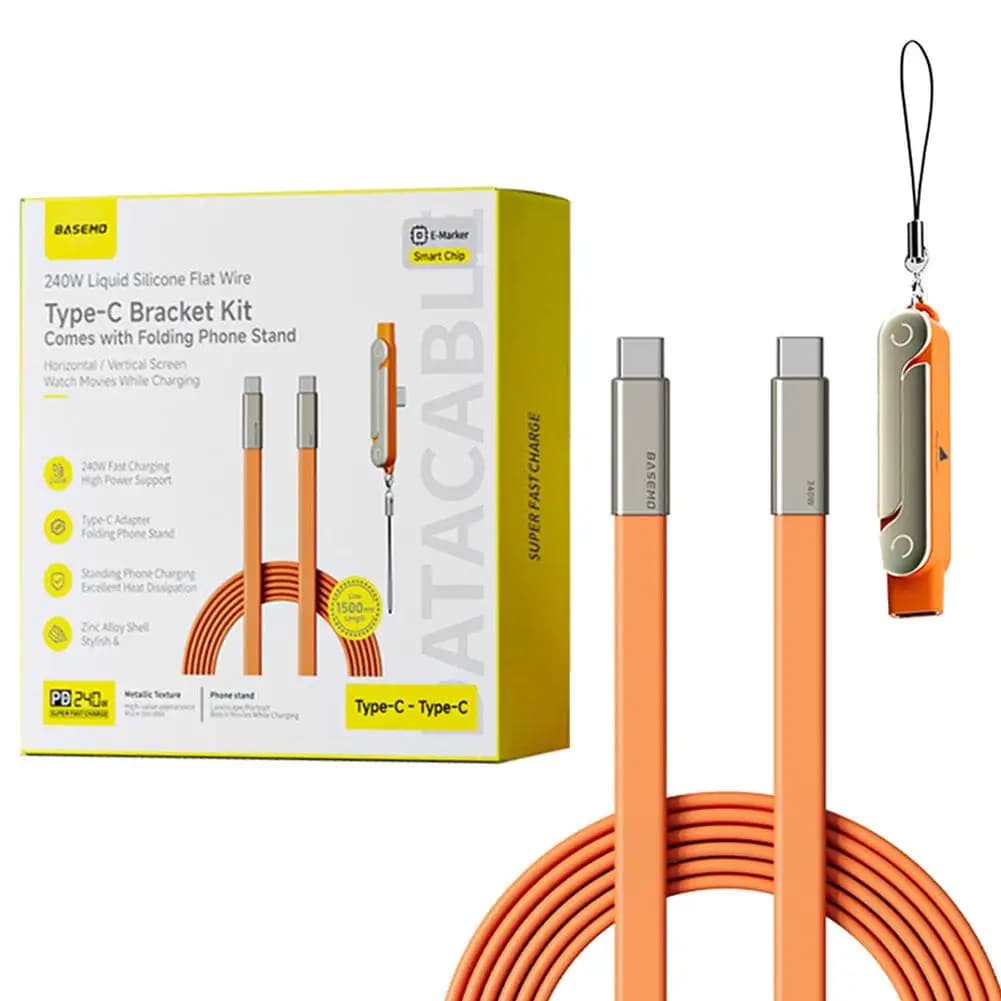 240W Type C Cable with Phone Stand 15m Fast Charging Data Sync Tangle Free Braided Gaming Bracket Adapter Hands Free Viewing