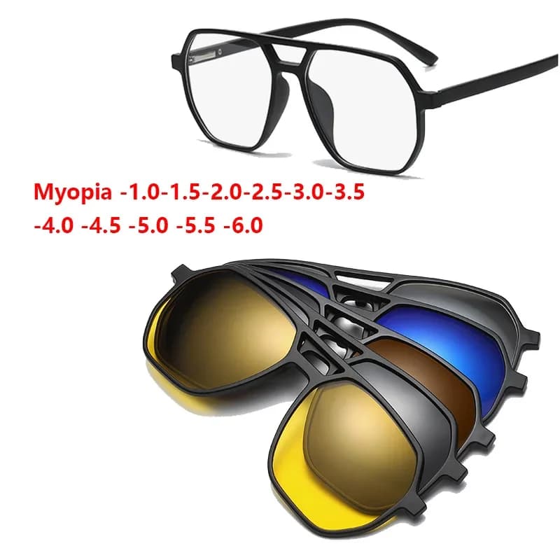 Occhiali da sole miopia polarizzati con montatura grande 6 in 1 Clip magnetica da prescrizione Uomo Donna Occhiali Ottici da -0,5 a -6,0