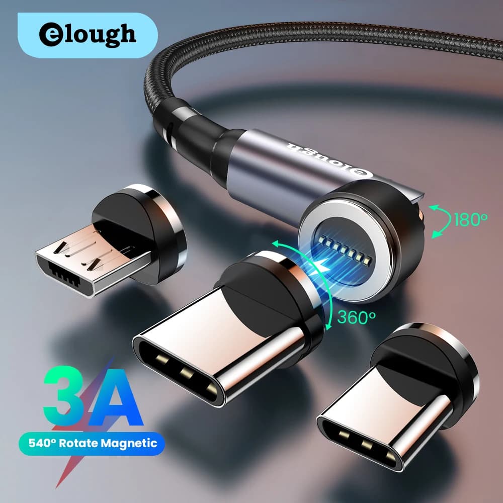 Elough 540 Cavo magnetico 3A Cavo micro USB tipo C a ricarica rapida per Huawei Xiaomi Samsung Caricatore magnetico Cavo dati per telefono