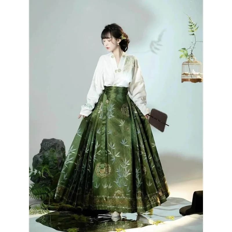 Abito Hanfu verde estivo Ming-made, nuovo top da fata cinese, vestito da donna in tessuto con motivo cavallo dorato per il commuting quotidiano