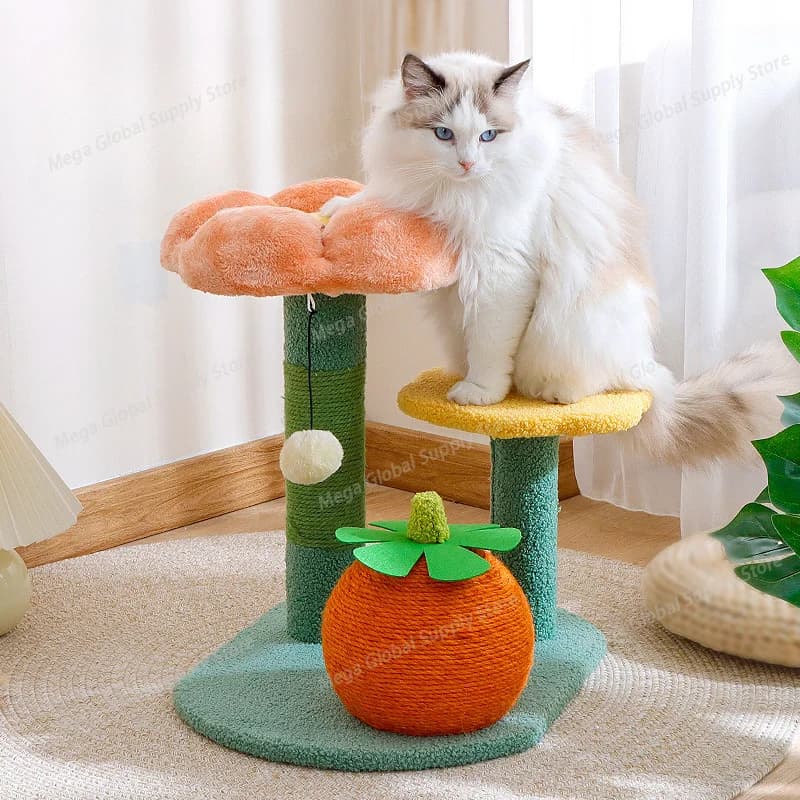 Sisal Cat Tree Cat Climbing Frame with Cats Nest Jumping Platform Cat Scratching Post Space Saving Cats Toy Pet Accessories