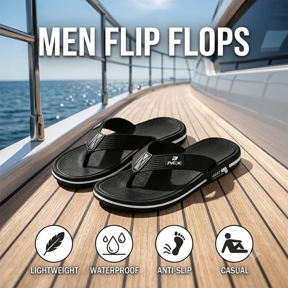 Summer Men Flip Flops Lightweight Casual Beach Slippers Anti Slip Waterproof Outdoor Travel Pool Indoor Bathroom Shower Shoes