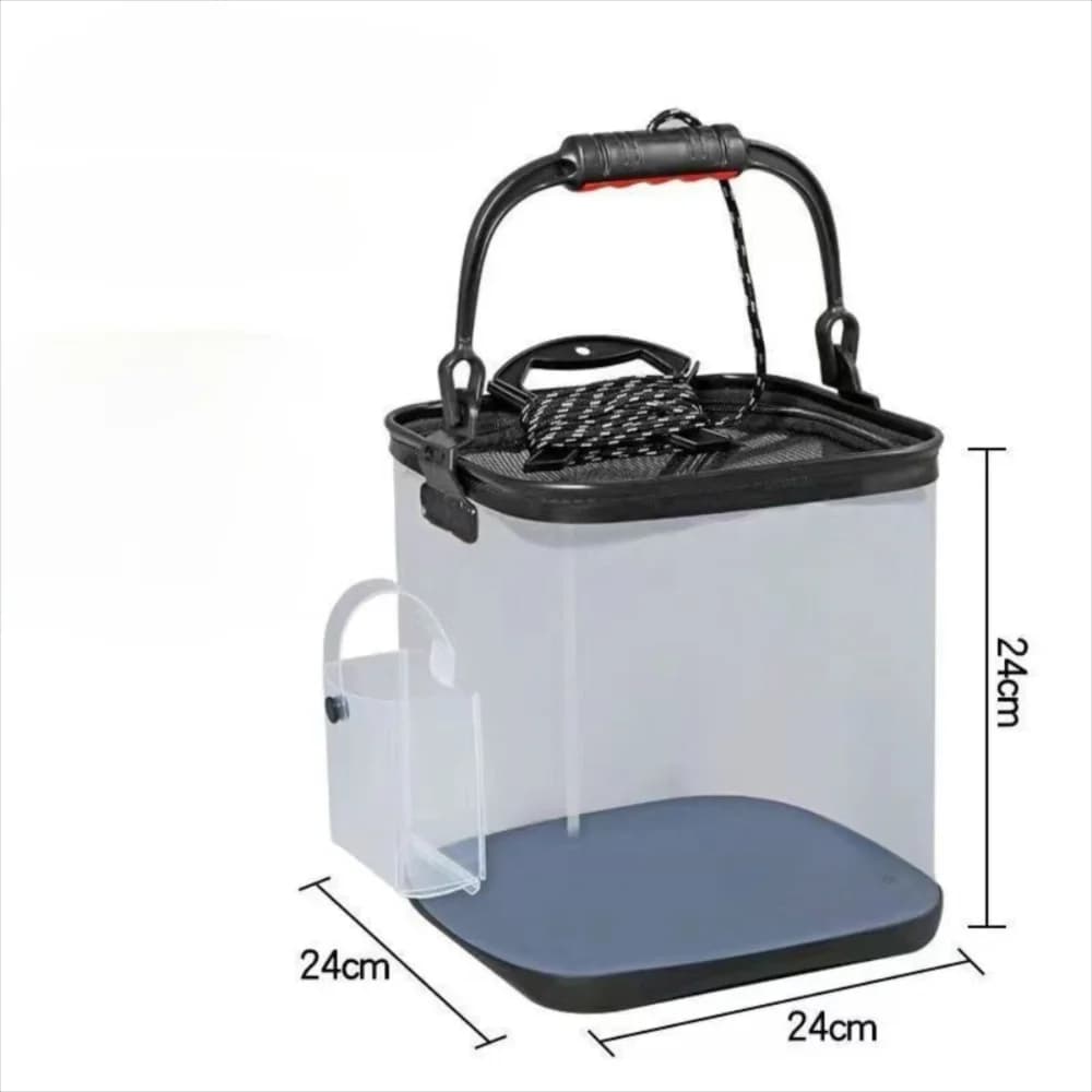 Transparent Fishing Bucket Foldable Thickened EVA Live Fish Bucket with Net Cover with Rope Fishing Tackle Tool Outdoor Camping