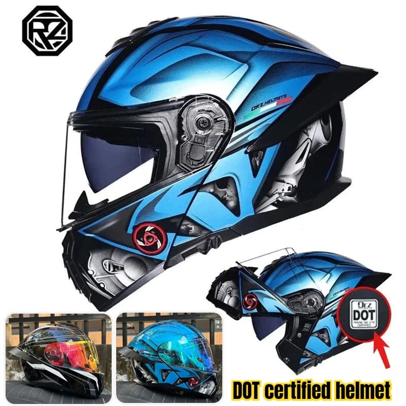 Casco Moto Certificato DOT, Casco Modulare con Doppia Visiera, Caschi per Moto e Motocross con Lenti per Visione Notturna