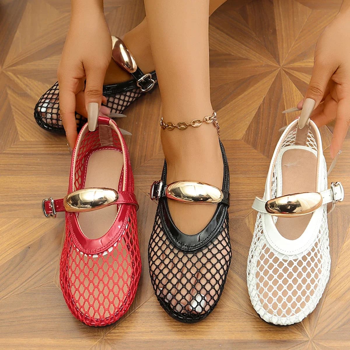 2025 Women Net Flat Round Head Sandals New Summer Fashion Sandals Breathable Non-slip Mary Jane Shoes Women Zapatos De Mujer