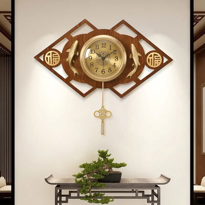 Every year there are fish, new Chinese clocks, wall clocks, living room home high-end atmospheric brass retro silent watches