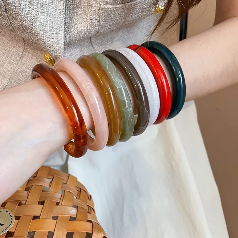 Bohemian Resin Bangle Circular Geometric Europe American Style Opening Bracelet Color Dyed Jewelry Accessories Retro Hand Ring