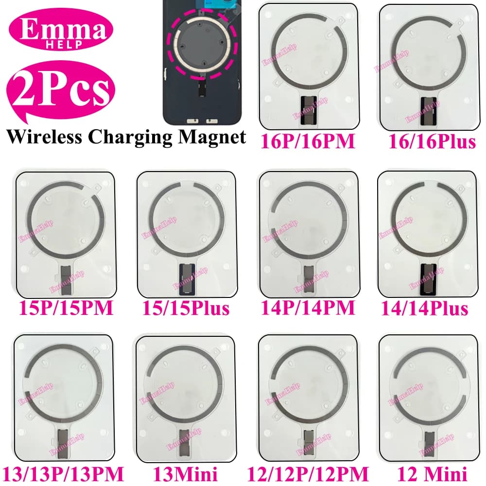 2 Pezzi Ricarica Wireless NFC Magnetica per iPhone 12 13 16 Pro Max 14 15 Plus Cover Posteriore in Vetro Magnetico per Riparazione Caricabatterie MagSafe