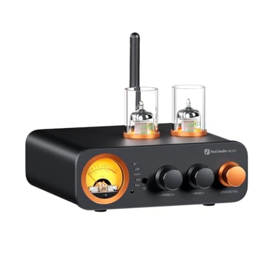 Home audio stereo power amp for bookshelf speakers/headphones: tube integrated amplifier with DAC, vintage VU meter, Bluetooth,
