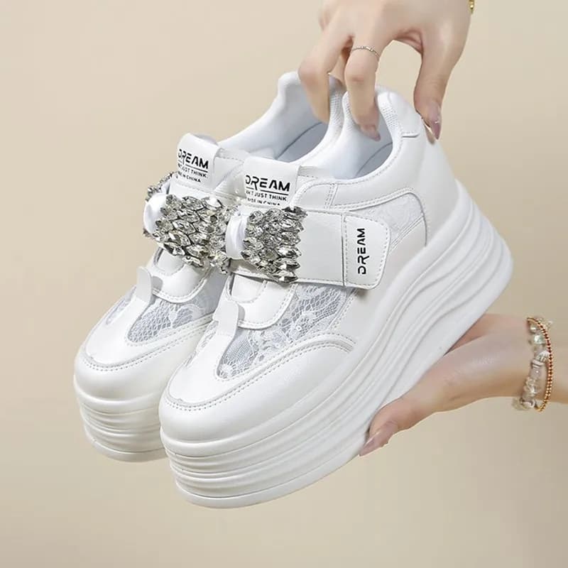 New Women's Thick Bottom Platform Sneakers Breathable Mesh Heightening Sports Shoes Casual Flat Soft Sole Comfortable All-Match