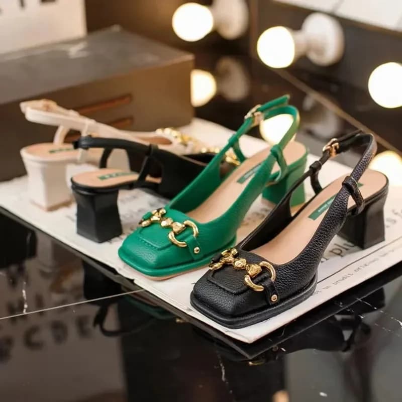 Sandali Casual Estivi da Donna con Tacco Medio Stile Francese, Scarpe Mary Jane con Tacco Grosso, Nero Verde Talon Femme 240605