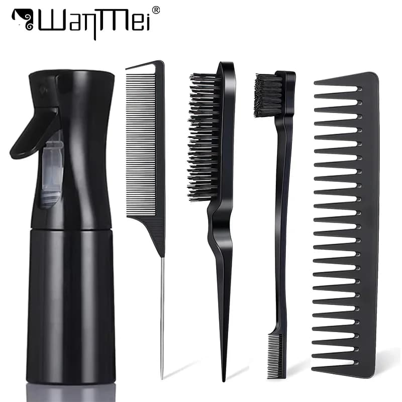 5pcs Hair Styling Set 2in1 Edge Control Brush Teasing Brush Rat Tail Fine Comb Wide Tooth Comb Hairdressing Tools Salon