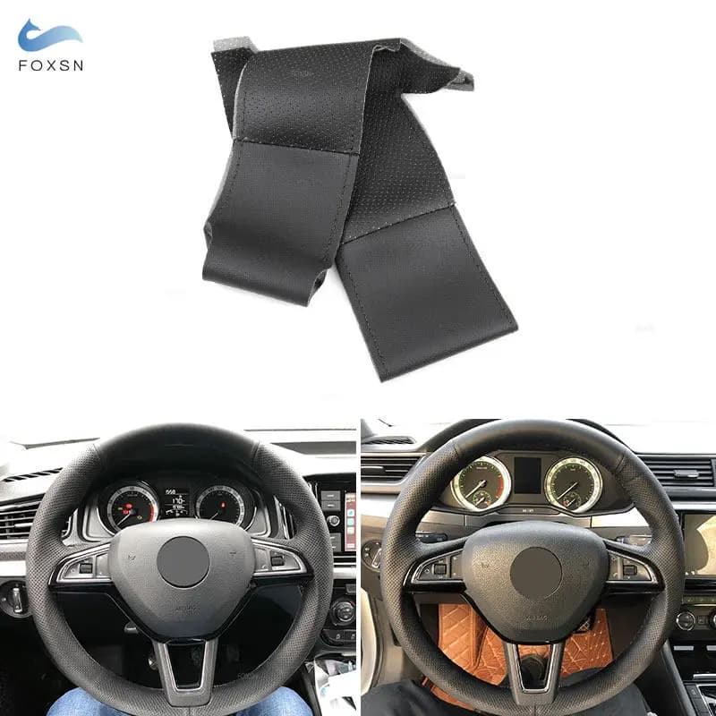 For Skoda Octavia Superb Citigo Fabia Rapid 2013-2019 Roomster Kodia Karoq Perforated Leather Car Cover Trim Black