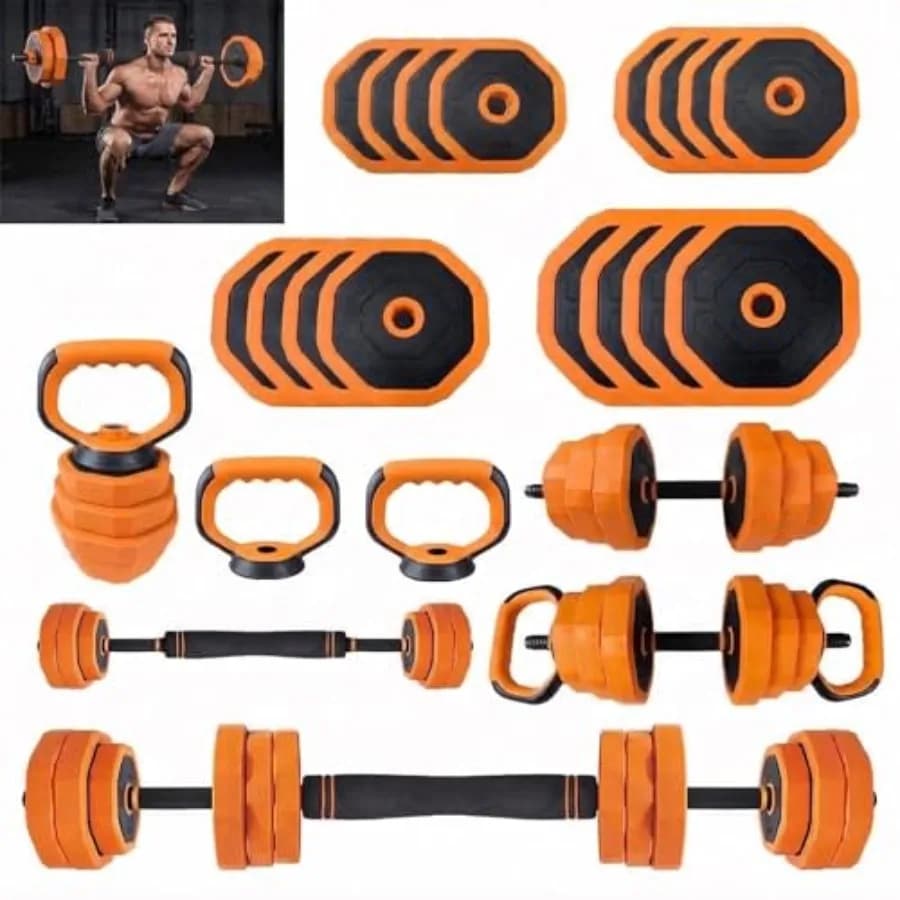 Set di manubri regolabili per palestra domestica 44/66/88 libbre con connettore in acciaio, finitura nera, utilizzo versatile 4-in-1 come bilanciere, kettlebell, per esercizi di spinta