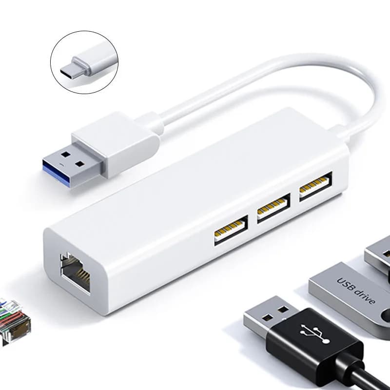 Scheda di rete USB C da 100 Mbps Adattatore Lan Ethernet da USB a RJ45 3 Hub USB 2.0 tipo C per MacBook Xiaomi Samsung Huawei PC Computer