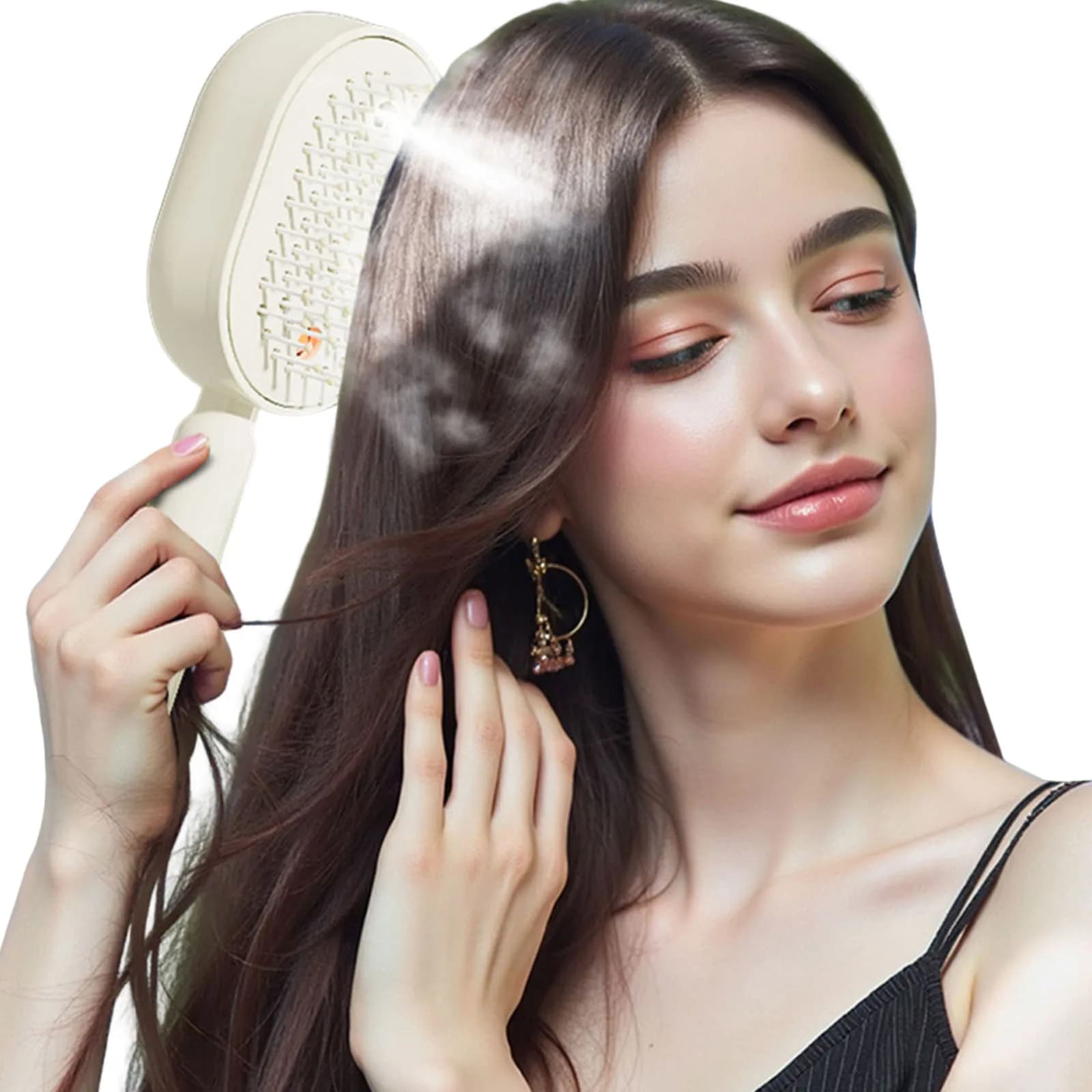 Electric Steam Brush with Water Spray Rechargeable Steams Hair Straightener USB-C Charging Anti-Static Red Light Hair Brush