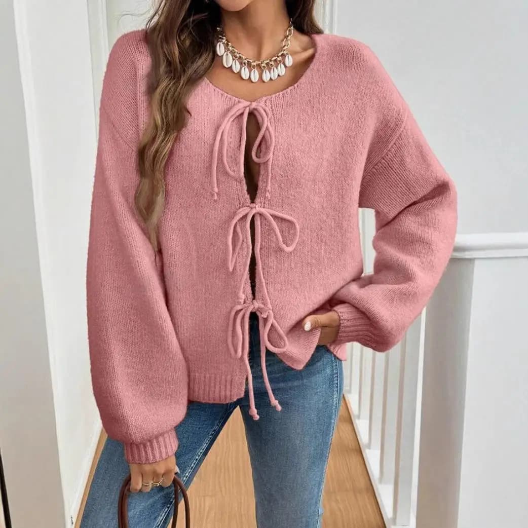 Maglione cardigan aperto da donna casual ampio in puro colore con cintura Autunno Inverno Faionable Long Sve Vest Top per donna
