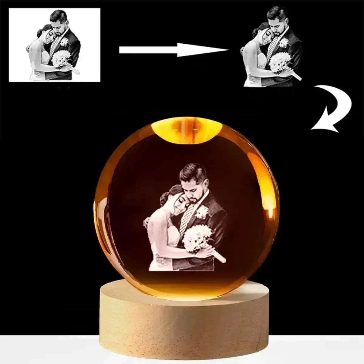 Luce notturna personalizzata con globo di neve, sfera di cristallo 2D personalizzata, matrimonio, lampada ricordo per coppie