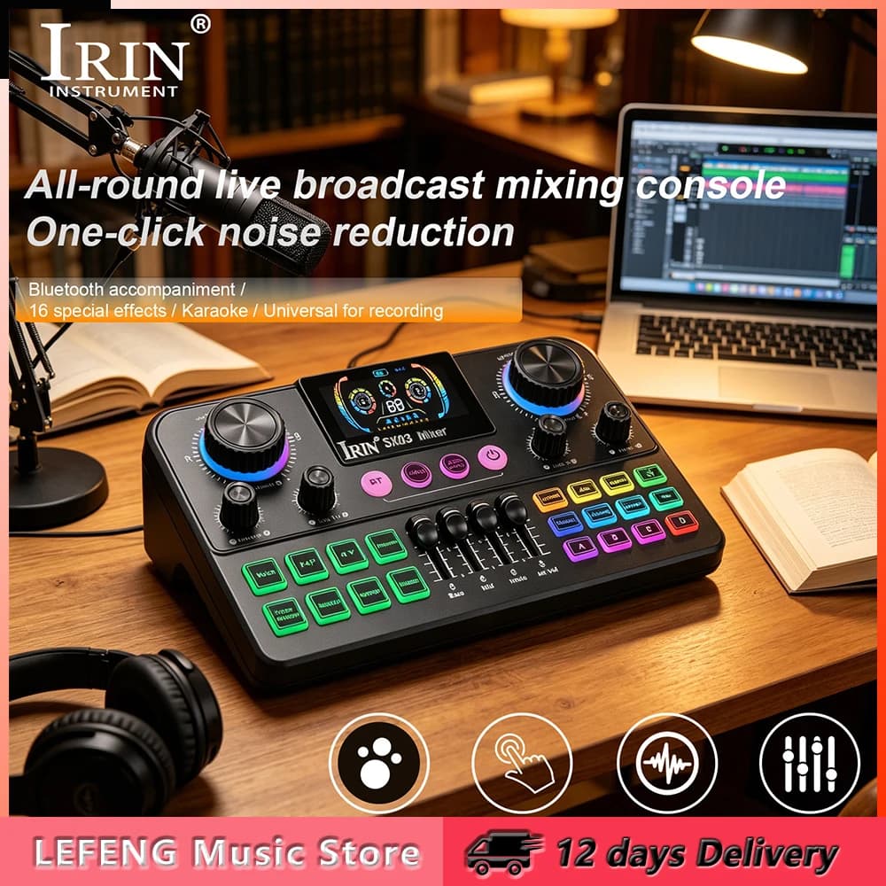 IRIN SX03 Scheda Audio per Karaoke, Mixer Audio per Trasmissioni, KTV, Canto dal Vivo, Attrezzatura per Podcast, Bundle Scheda Audio