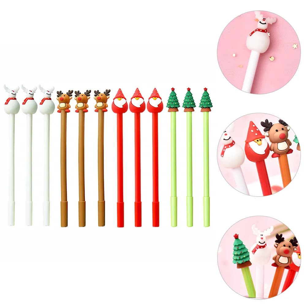 12 penne gel natalizie a forma di cartone animato da 0,5 mm, penne creative per ufficio, casa, scuola, decorazioni festive divertenti