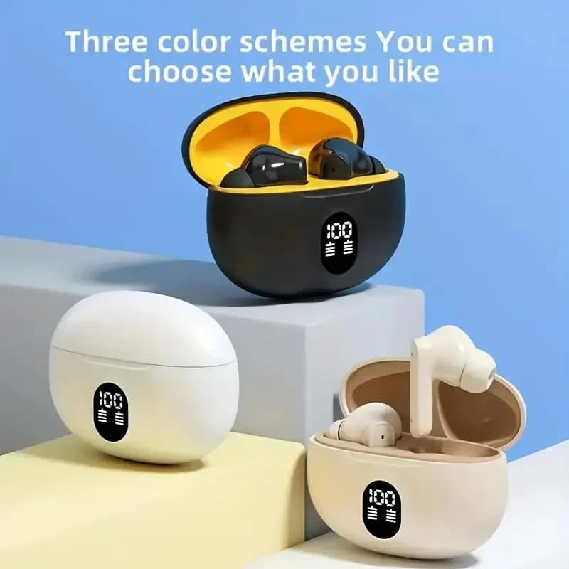 Oval Matte Finish In-Ear Earbuds with LED Digital Power Display 3 Color Variants Available for Enhanced Audio Experience
