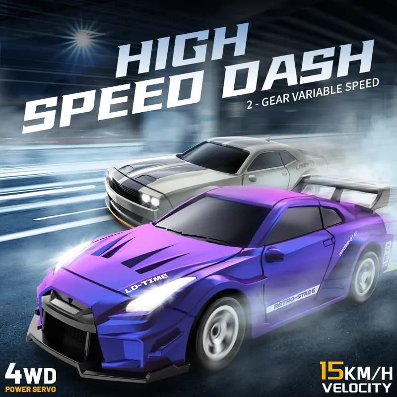 Auto RC in Scala 1:64, Modellini GTR da Drift 2.4G, Veicolo da Corsa Telecomandato 4WD, Giocattolo Supercar da Scrivania, Modello per Giochi di Corse
