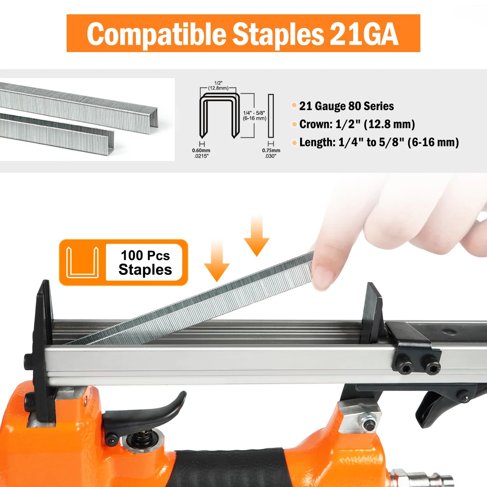 Graffettatrice per tappezzeria KAMSIN 8016k, strumento fai-da-te domestico calibro 21, graffettatrice per fili sottili, chiodo a corona da 1/2'', lunghezza da 1/4'' a 5/8''.
