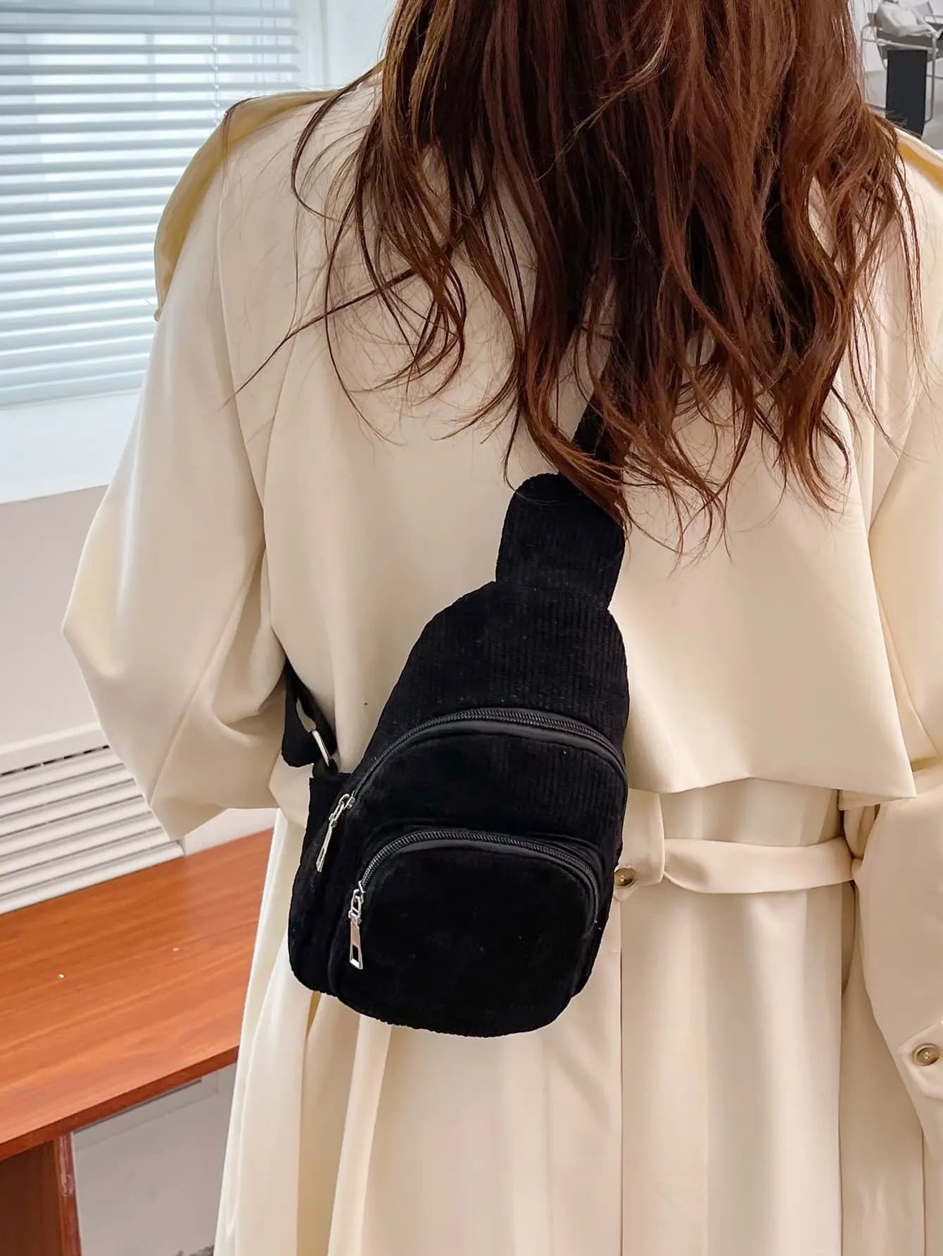 Borsa a tracolla in velluto a coste da donna, borsa a tracolla casual leggera, marsupio in stile coreano, versatile, tinta unita, extra morbida.