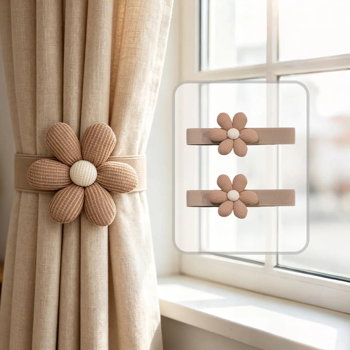 2 fermagli elastici floreali per tende, fermatende in tessuto a forma di fiore per un'elegante decorazione domestica