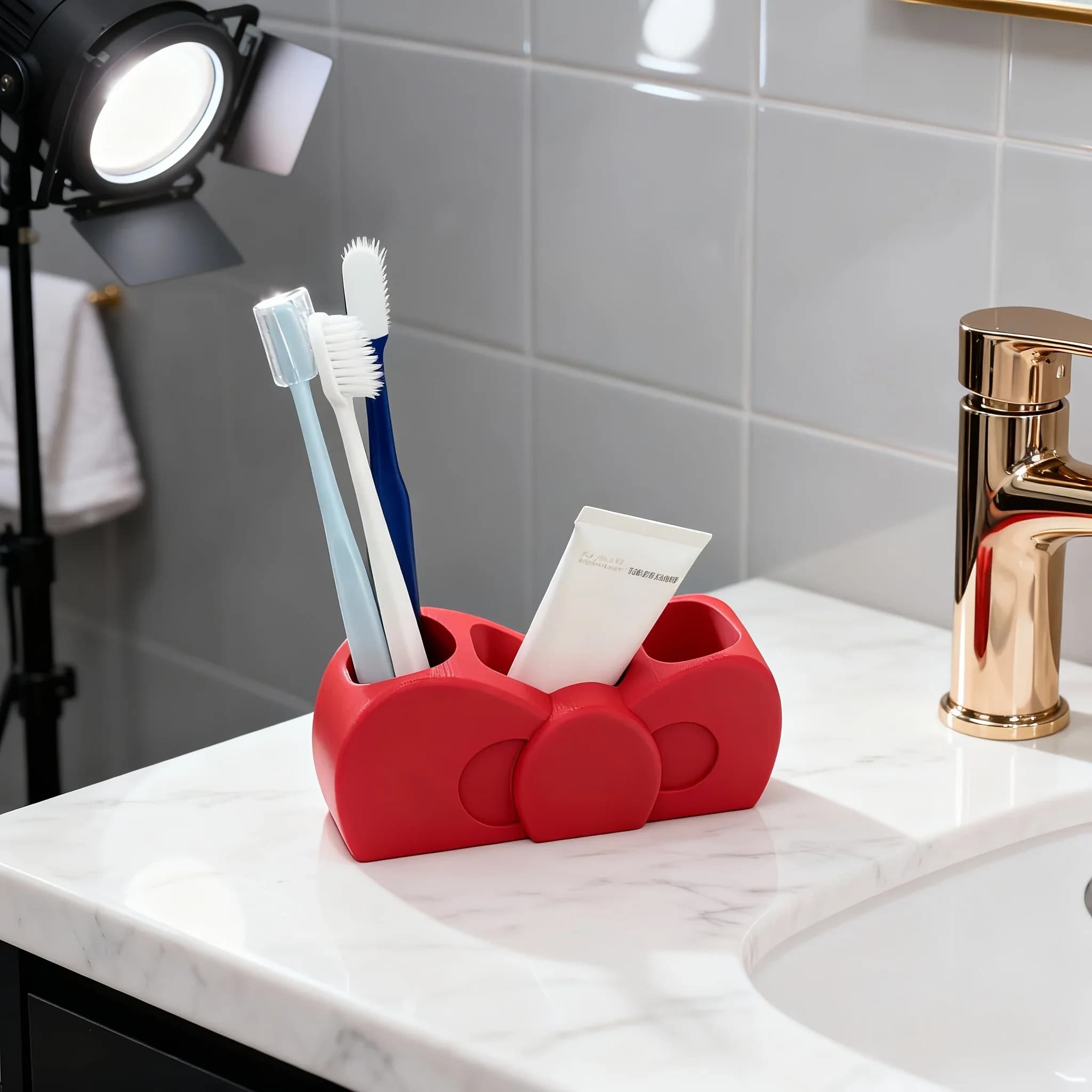 1 stylish bathroom organizer with bow, toothbrush and toothpaste with electric drainage