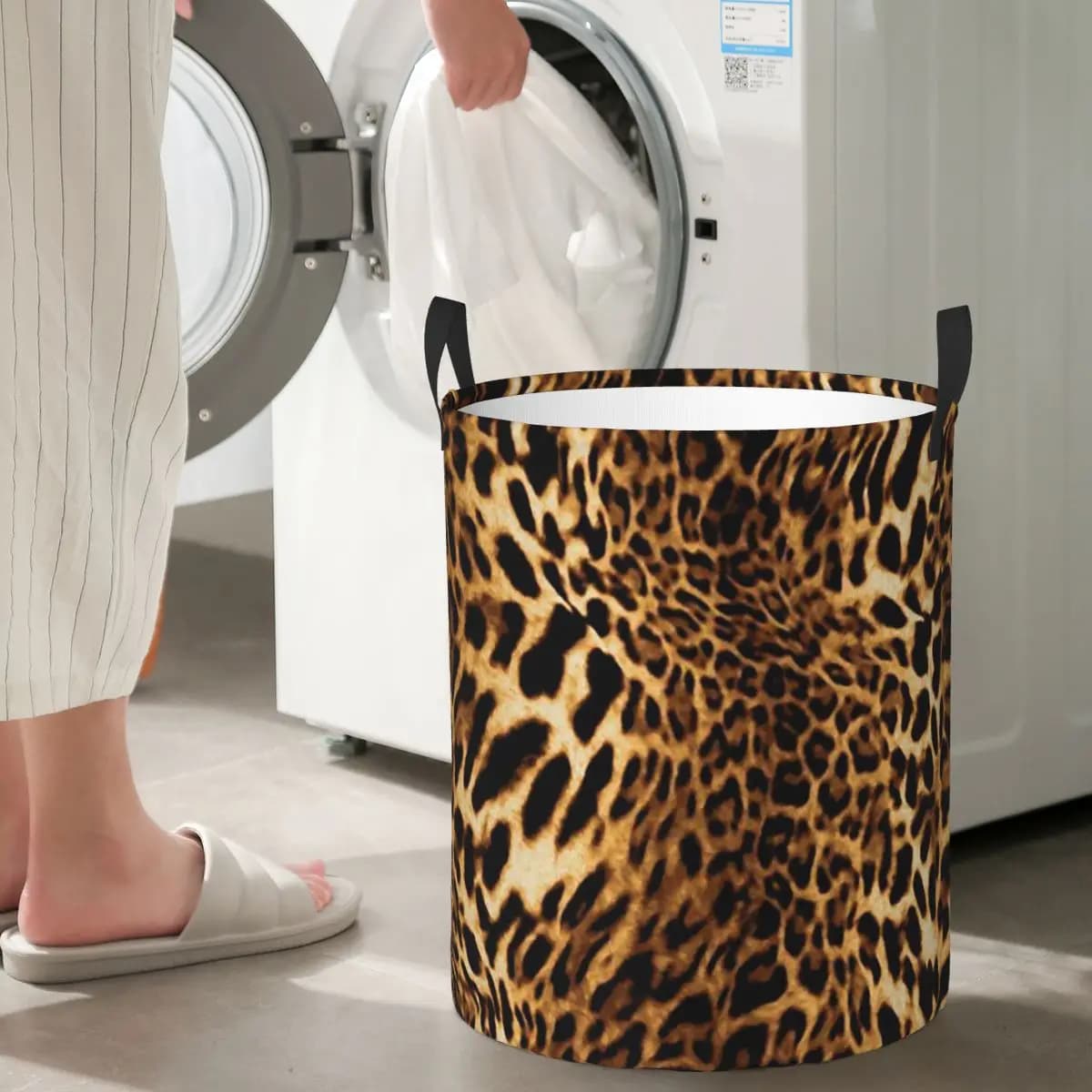Cesto Pieghevole per Bucato con Stampa Leopardata, Contenitore per Vestiti Sporchi e Giocattoli, Organizer Domestico