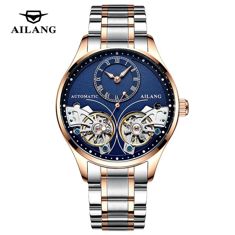 AILANG nuovissimo orologio da uomo con doppio tourbillon alla moda, orologi meccanici automatici impermeabili in acciaio inossidabile di lusso da uomo