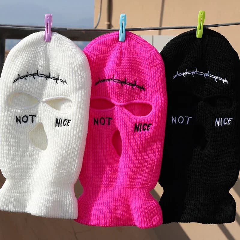 Passamontagna ricamato Maschera integrale a 3 fori Maschera tattica militare Cappello invernale da sci Passamontagna per feste di Halloween Berretto di copertura per ciclismo