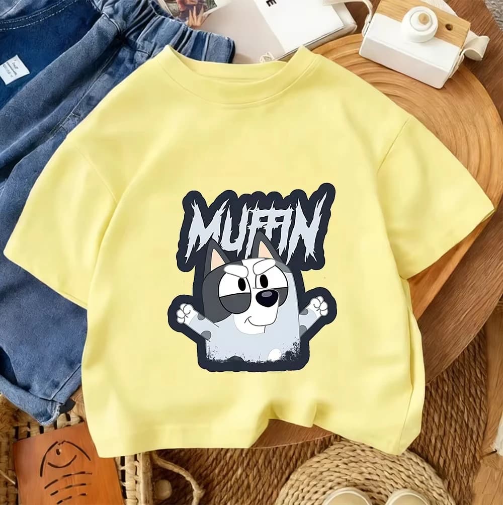 T-shirt Ufficiale Bluey in Cotone 2026, Abbinamento Famiglia, per Ragazzi 90-160CM 4-14 Anni, Versatile