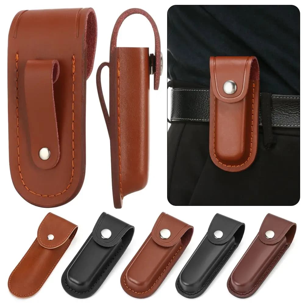 Marrone coltello pieghevole fodero strumento campo all'aperto portare la torcia elettrica cintura Loop Case Holder guaina in pelle tasca caccia attrezzature per esterni