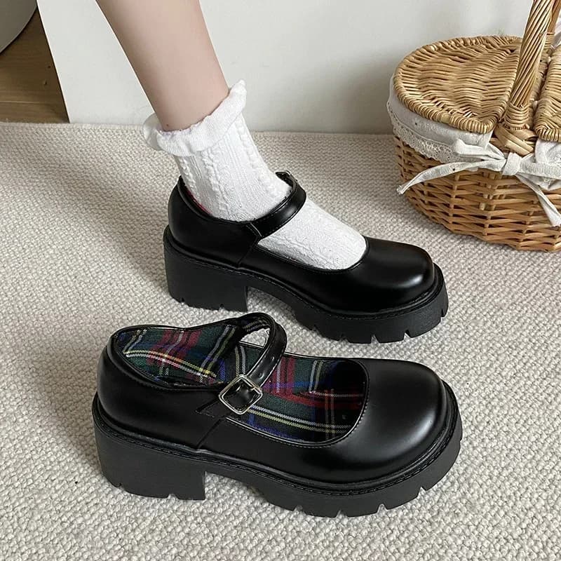 Scarpe con plateau da donna Scarpe Mary Jane Concise Lolita Scarpe con tacco nero Studente College Dolce scarpa singola da donna con tacco medio