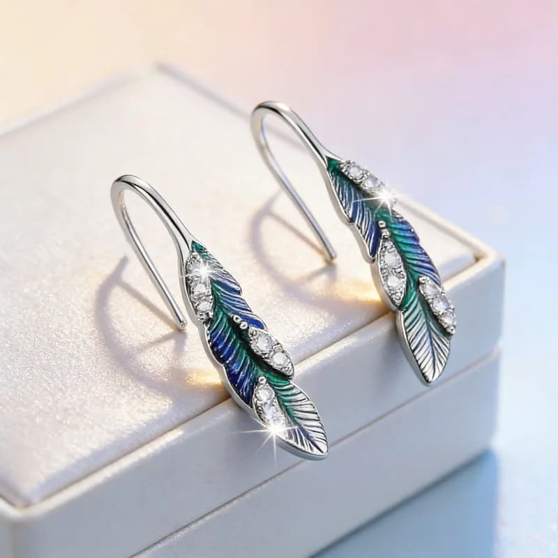 Orecchini in argento sterling 925 per donna, orecchini geometrici alla moda con piuma blu, gioielli anallergici, accessori regalo per feste