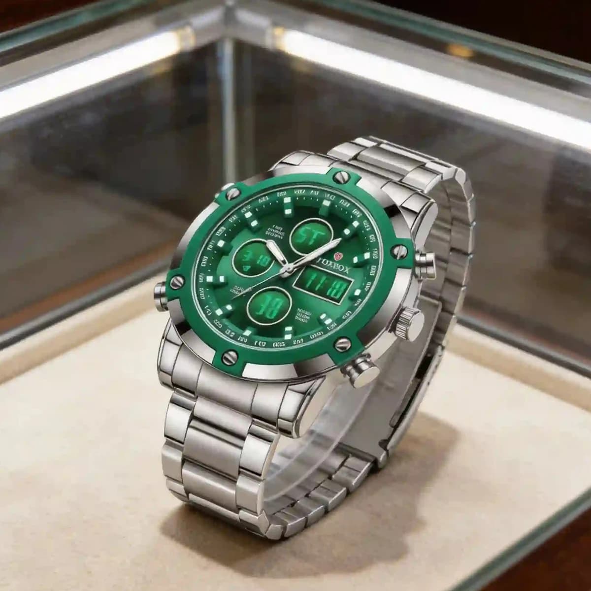 Men's watches FOXBOX, original multifunctional electronic watch for men, waterproof, bright, with alarm clock, elegant men's watch.