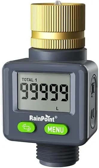 Misuratore di Flusso d'Acqua per Tubo da Giardino con Ingresso in Ottone, 180 ° Schermo Rotante, Misura fino a 9999.9 Gal/L, per RV, Irrigatori, Ugelli