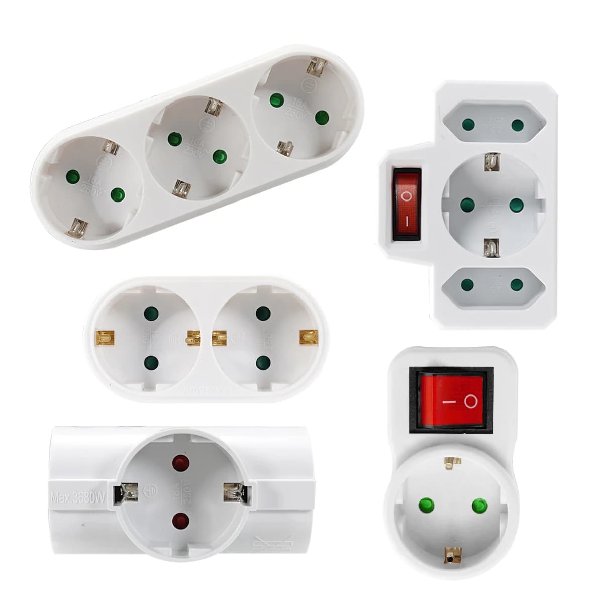 Adattatore presa UE con interruttore ON/OFF Adattatore di alimentazione di espansione standard europeo Spina da 4,8 mm Presa a muro per convertitore CA elettrico
