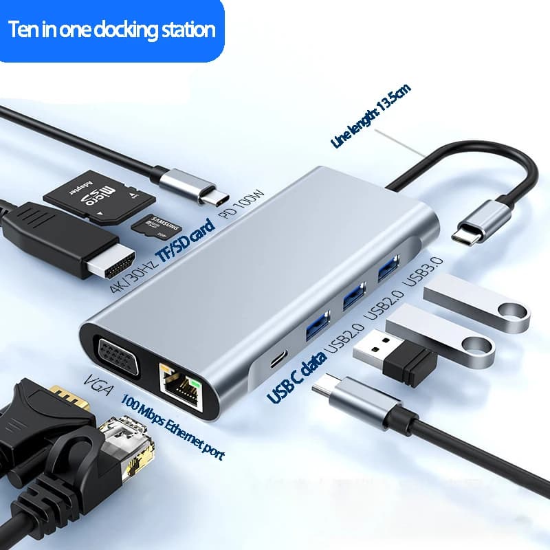 Hub Multi Interfaccia Espansore Base per laptop Supporto pieghevole Dock di espansione di tipo C dieci in uno