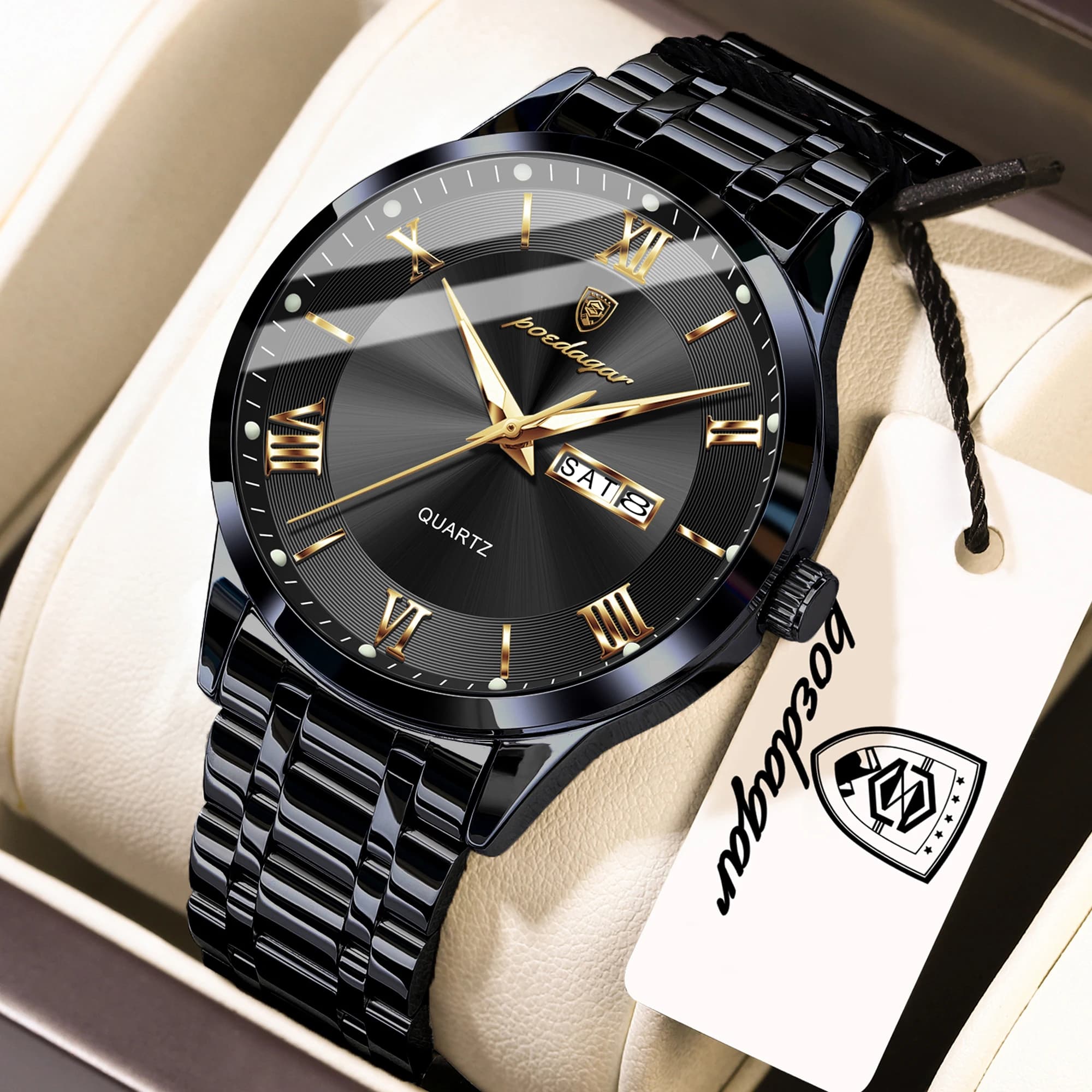 Orologio da uomo POEDAGAR di lusso, impermeabile, luminoso, con giorno e data, in acciaio inossidabile, al quarzo, alla moda, per uomo, Reloj Hombre