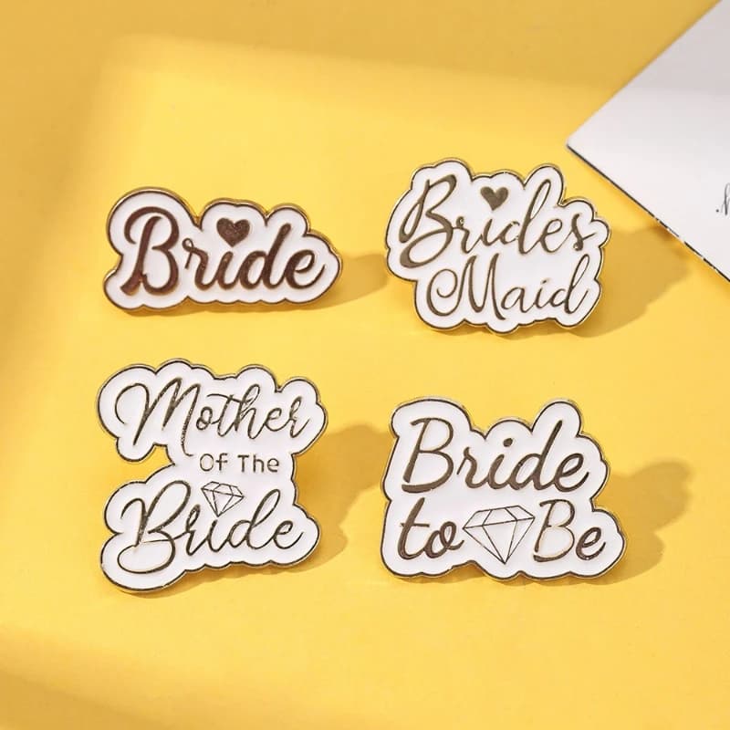 Bride Wedding Party Identity English Brooches Enamel Metal Badges Pins DIY Clothes Bags Shoes Hat Scarf T-shirt Jeans Decoration