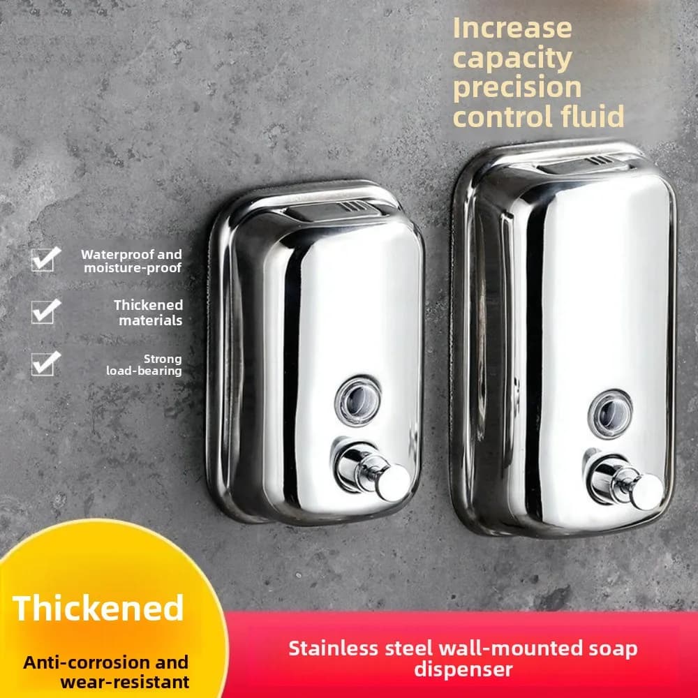 Nuovo Dispenser di Sapone in Acciaio Inox Ricaricabile, Design Antigoccia, Dispenser per Lavaggio Mani da Parete, Erogatore di Gel Doccia per Bagno