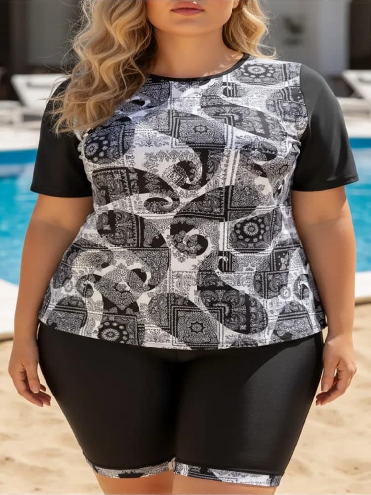 XL-6XL Plus Size Women's High Waist Push Up Shirts 5XL 6XL 6XL Summer Swimsuit Mujer Swimwear with Pane Control bikini set