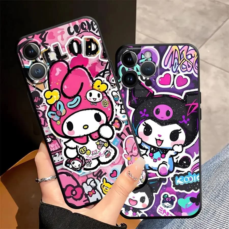 Custodia morbida nera per iPhone XR 17Air 7 8 13 12 11 17 Pro Max XS Max 15 16 14 Plus Sanrio My Melody