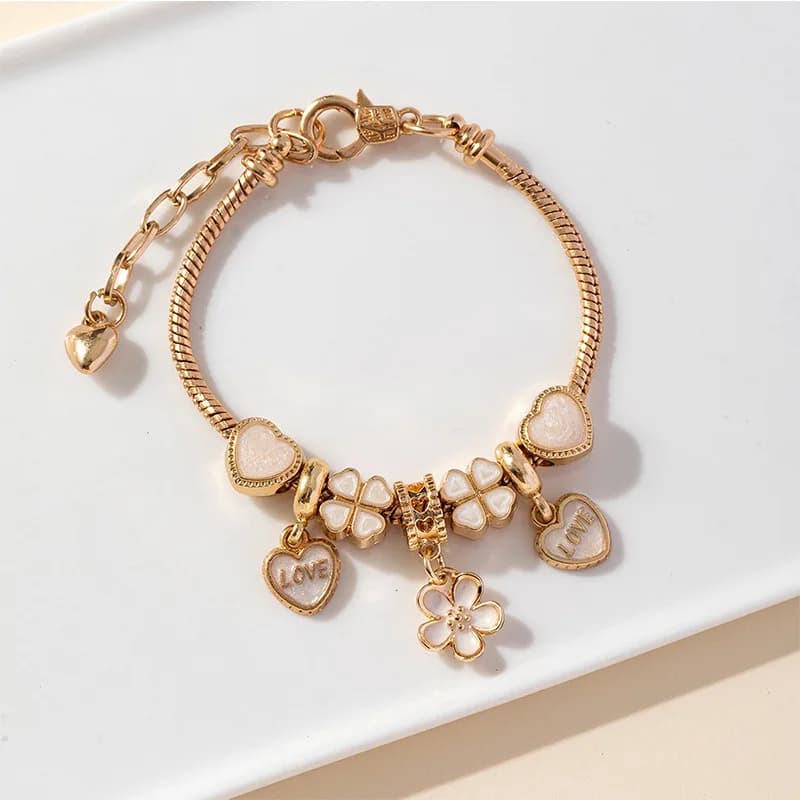 Diy beaded cross-border hot-selling heart letter petal pendant adjustable heart-shaped copper bracelet